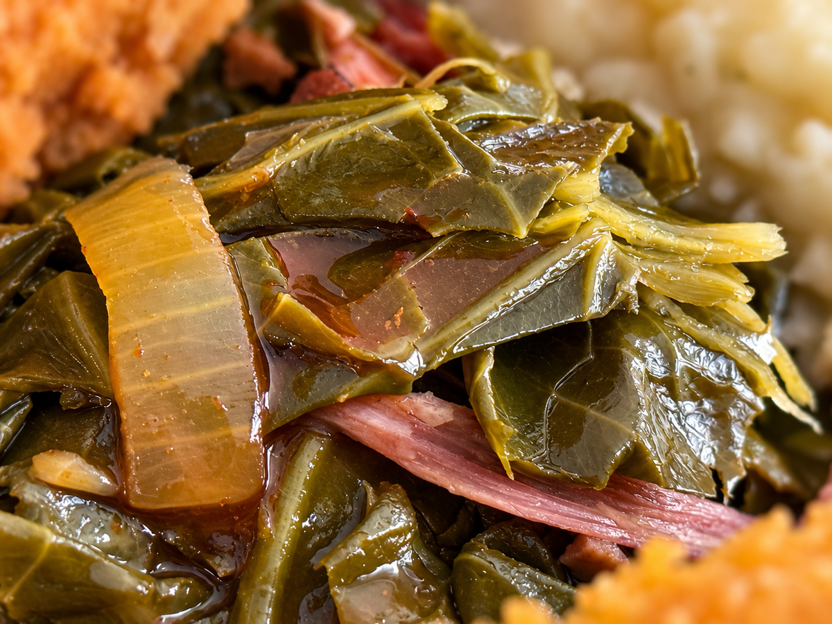 Slow- Cooked Collard Greens with Smoked Turkey Necks