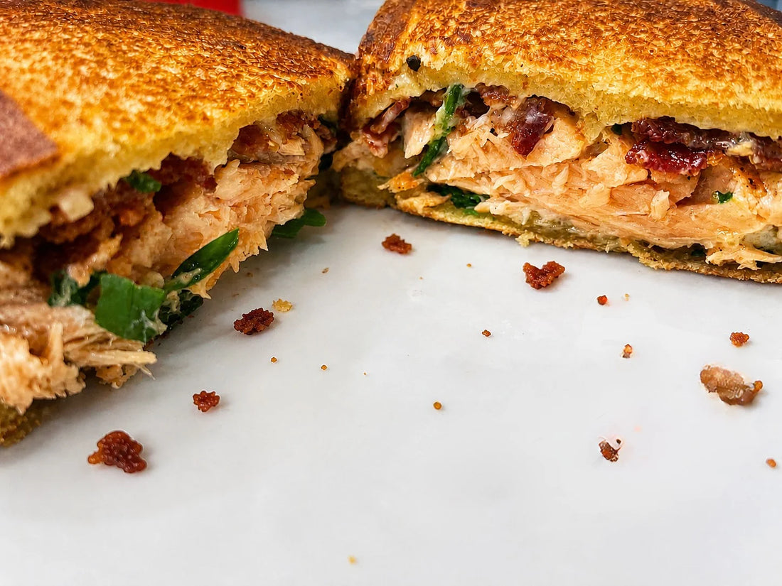 Easy Salmon Panini with Bacon and Creamy Spinach Sauce