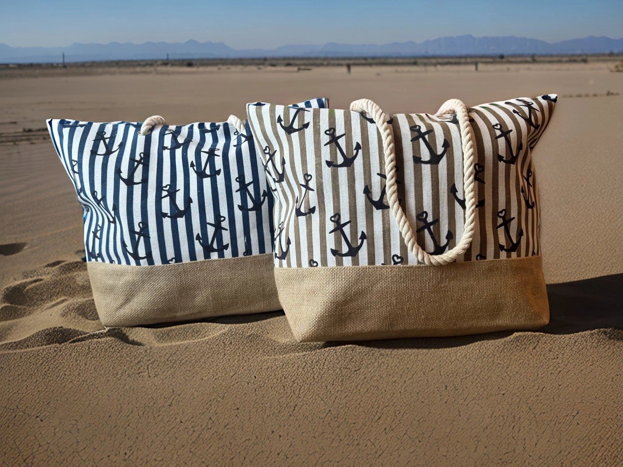 Anchor Print Canvas Tote Bag | Large Lake & Beach Bag