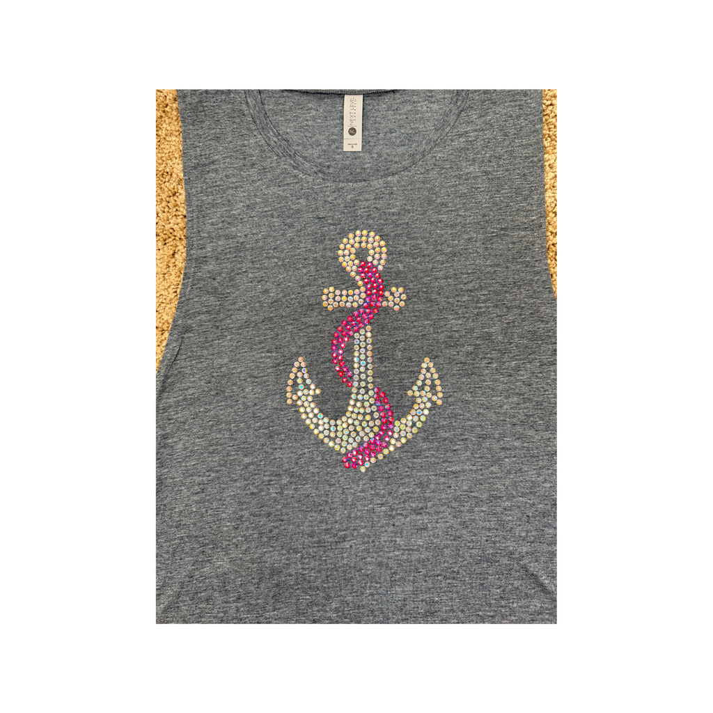 Rhinestone Anchor Women’s Muscle Tank | Sparkly Boat Life Tank Top